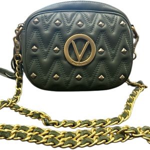 Mario Valentino green crossbody bags with gold chain strap. 6"H x 7.5"W x 2"D